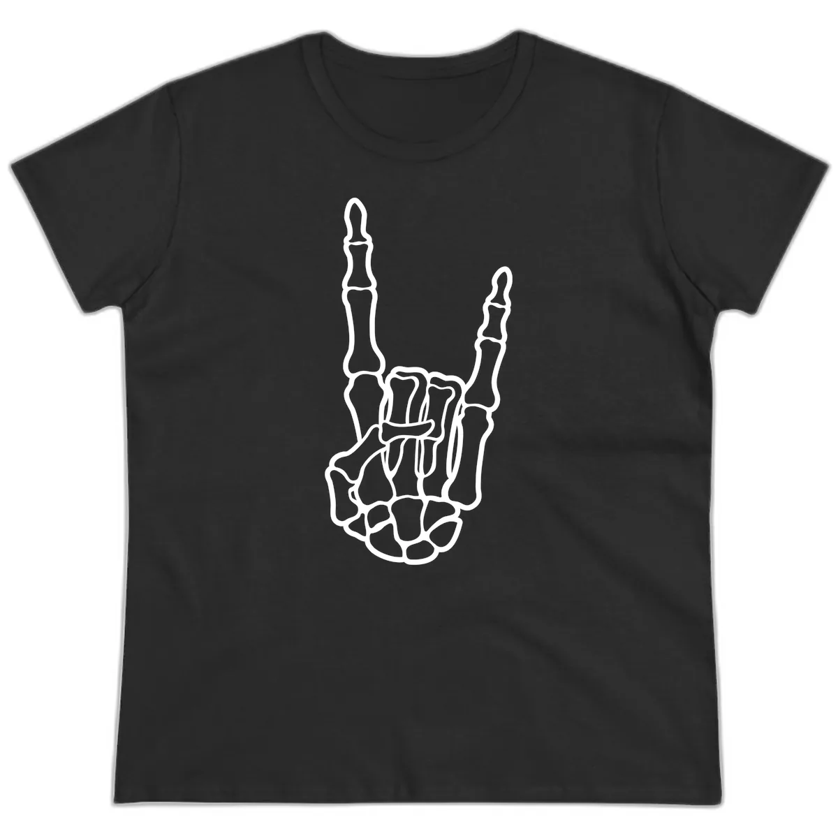 Skeletal Rock and Roll Hand Gesture Ladies Tee in Black