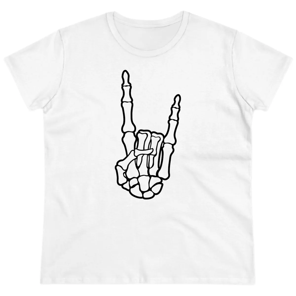 Skeletal Rock and Roll Hand Gesture Ladies Tee in White