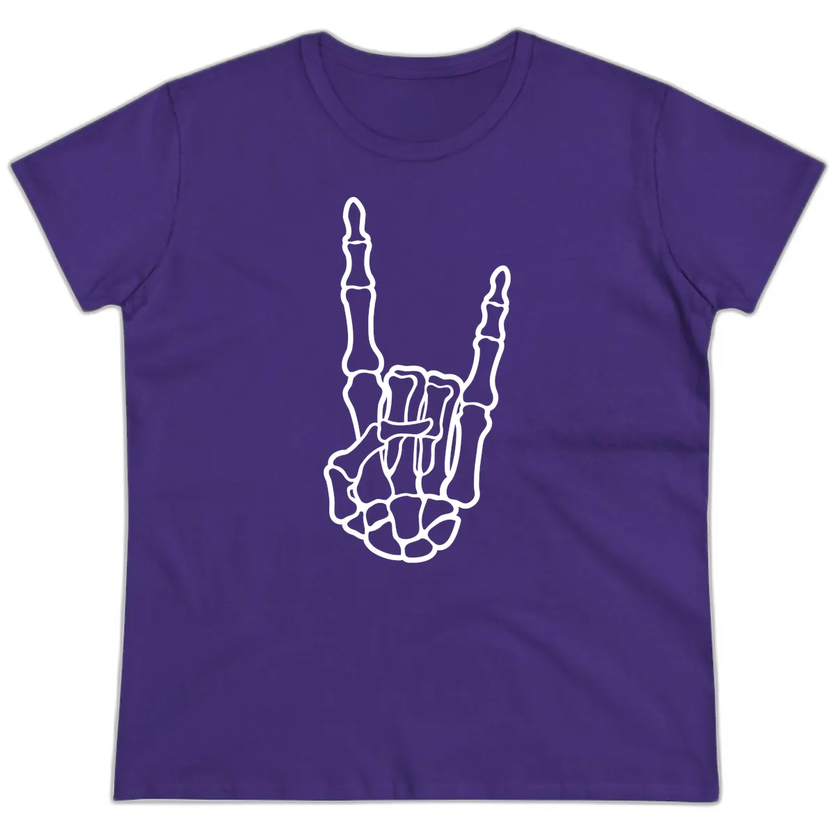 Skeletal Rock and Roll Hand Gesture Ladies Tee in Purple
