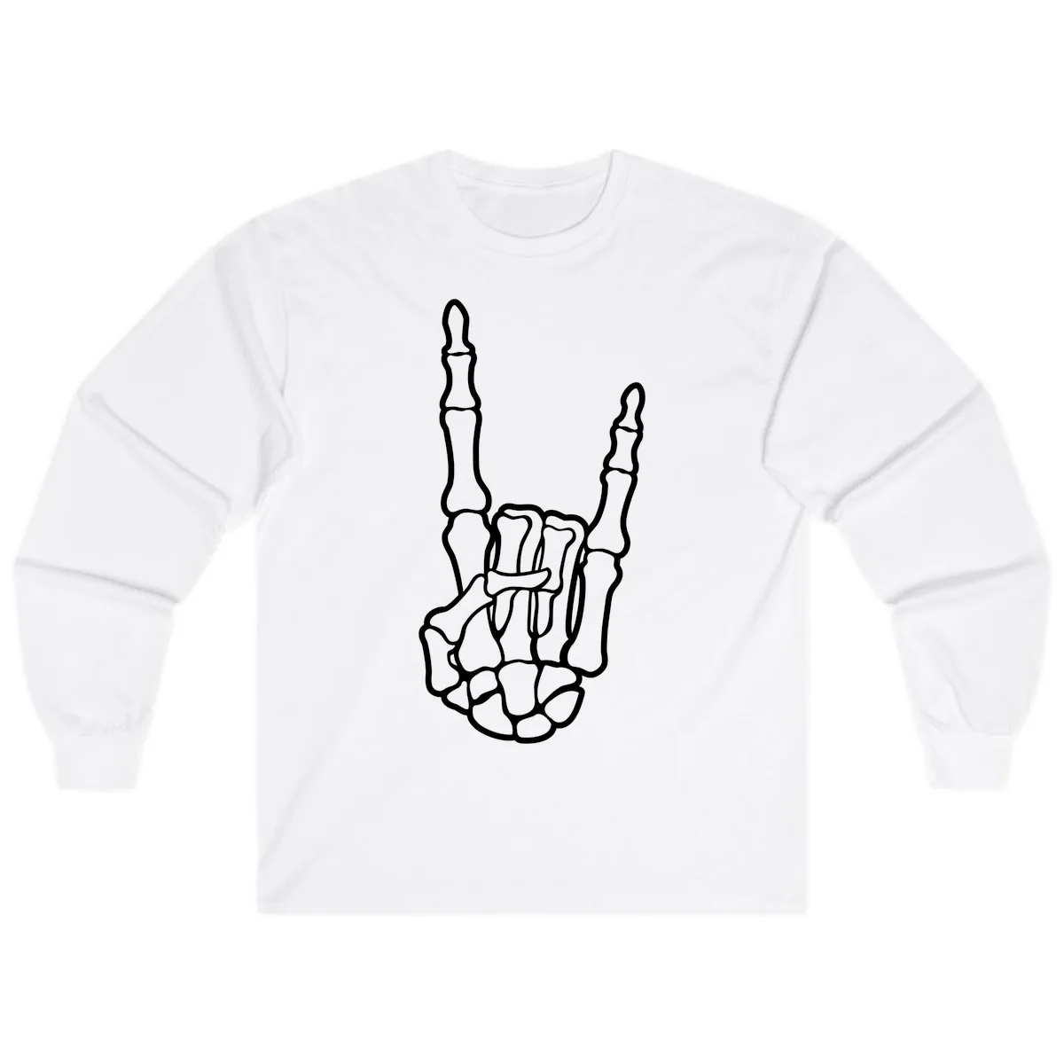 Skeletal Rock and Roll Hand Gesture Long Sleeve in White