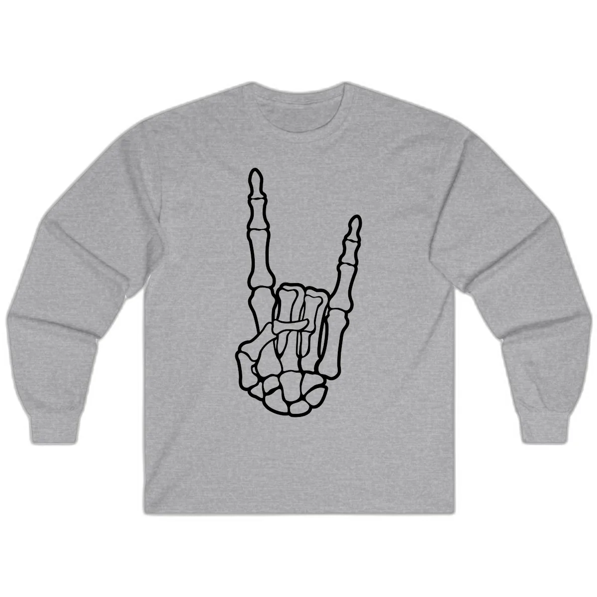 Skeletal Rock and Roll Hand Gesture Long Sleeve in Sport Grey