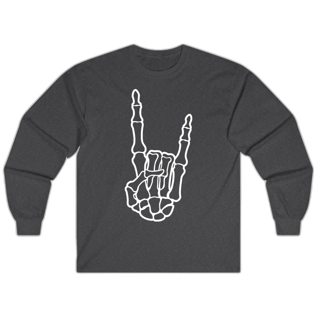 Skeletal Rock and Roll Hand Gesture Long Sleeve in Dark Heather