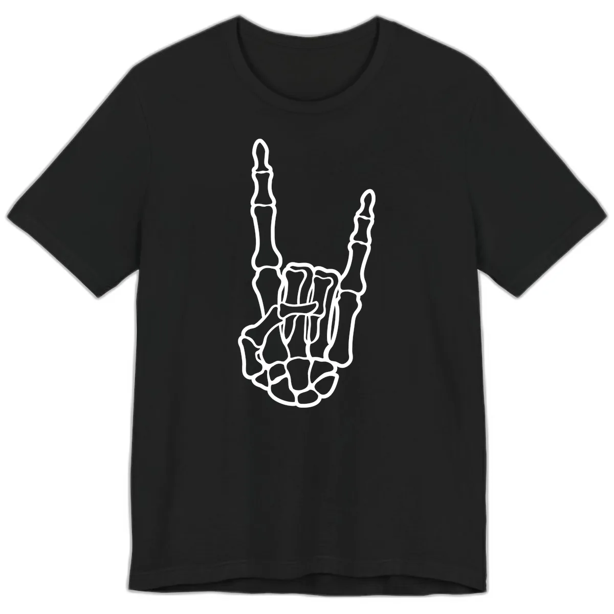 Skeletal Rock and Roll Hand Gesture Premium T-Shirt in Black