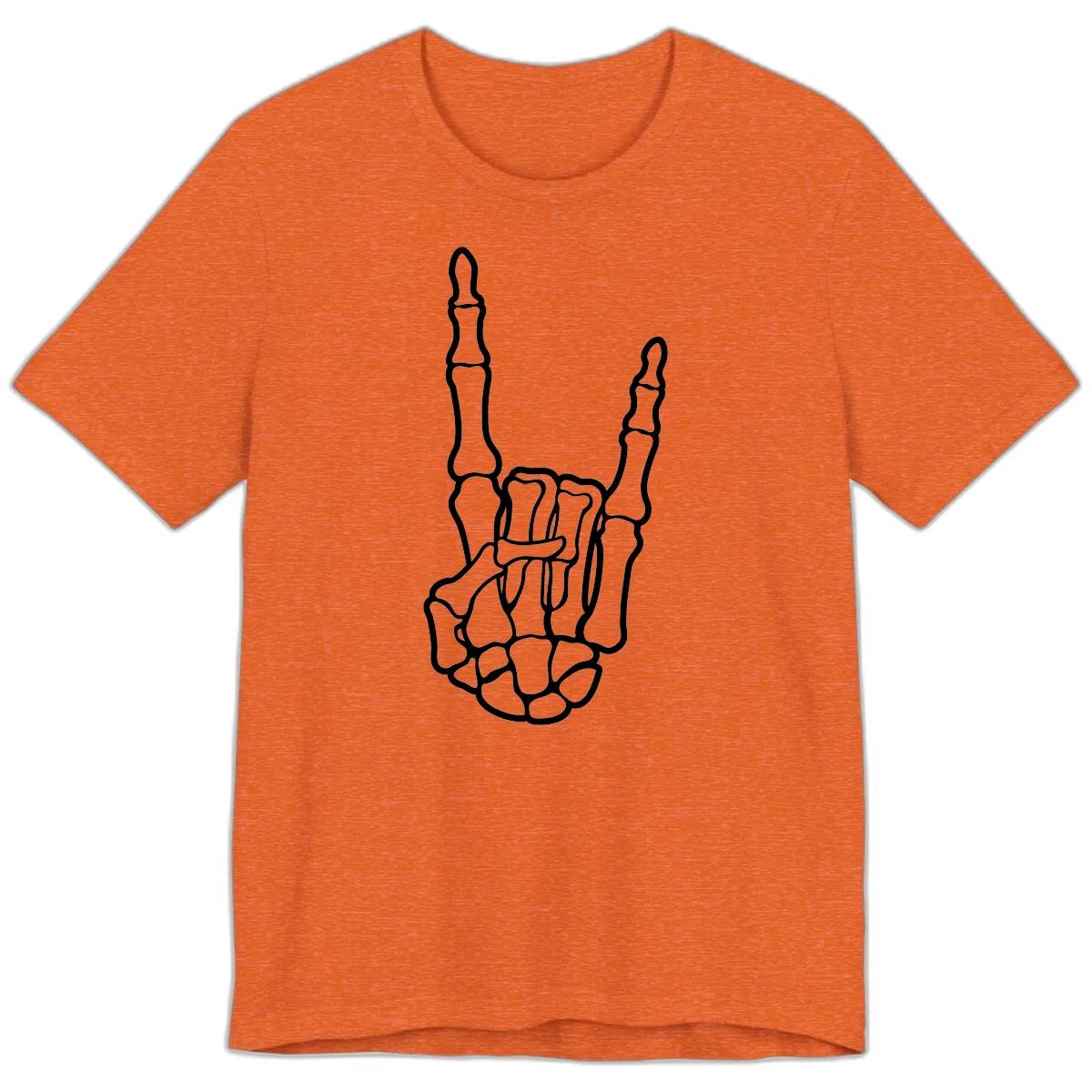 Skeletal Rock and Roll Hand Gesture Premium T-Shirt in Heather Orange
