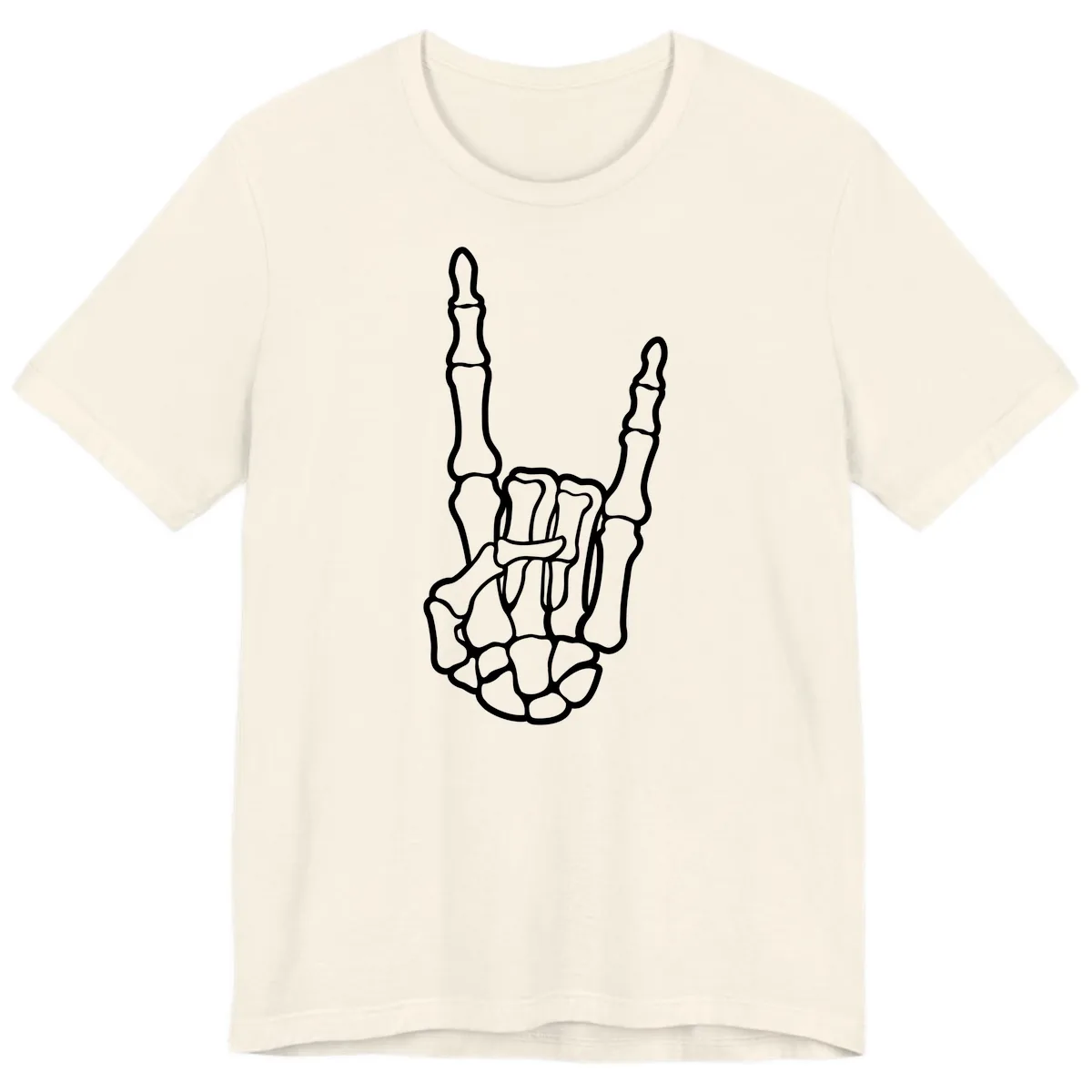 Skeletal Rock and Roll Hand Gesture Premium T-Shirt in Natural