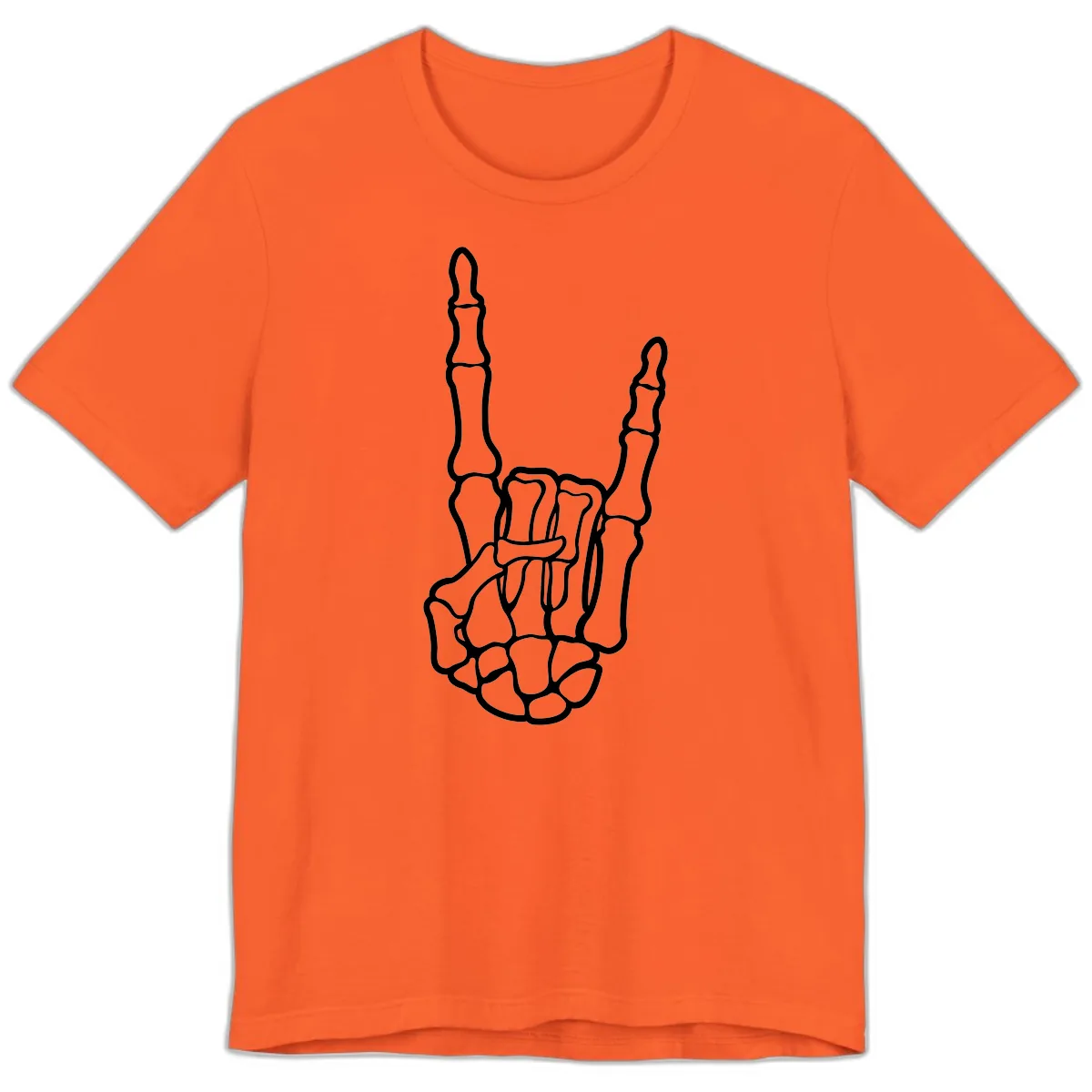 Skeletal Rock and Roll Hand Gesture Premium T-Shirt in Orange