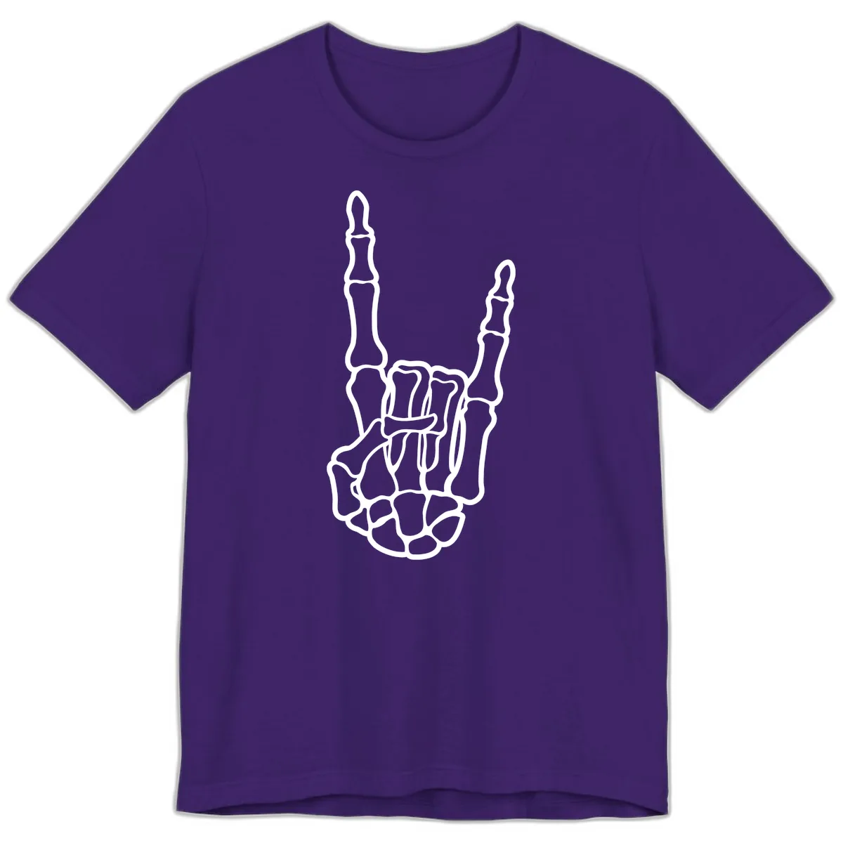 Skeletal Rock and Roll Hand Gesture Premium T-Shirt in Team Purple