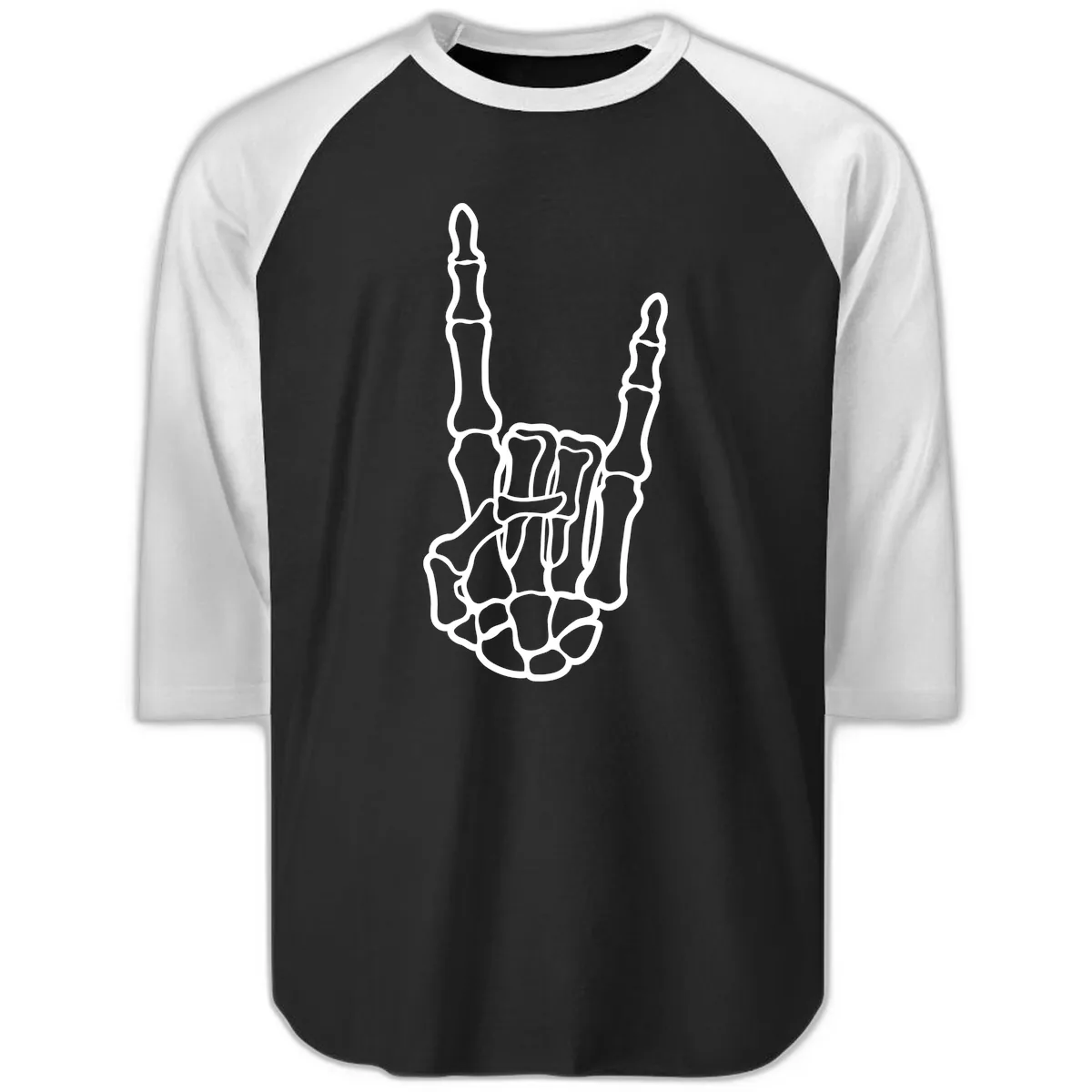 Skeletal Rock and Roll Hand Gesture Raglan 3/4 in Black White