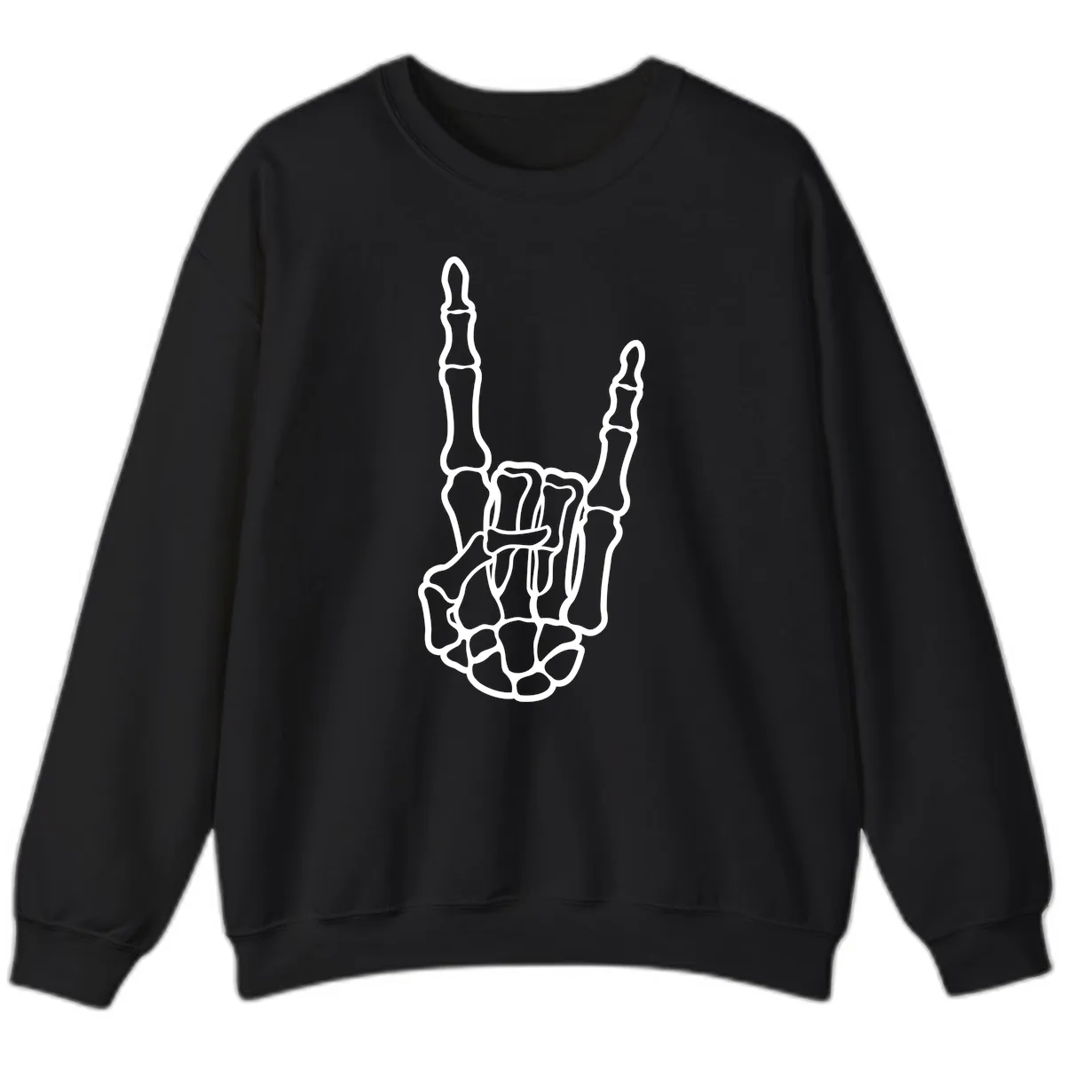 Skeletal Rock and Roll Hand Gesture Sweatshirt in Black