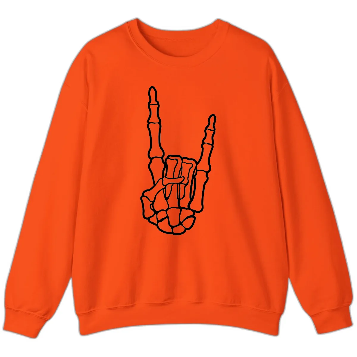 Skeletal Rock and Roll Hand Gesture Sweatshirt in Orange