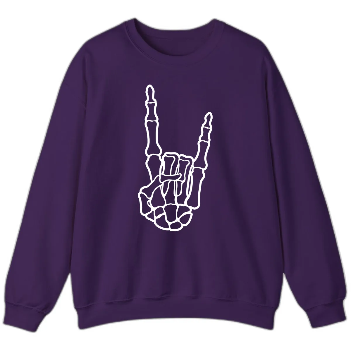 Skeletal Rock and Roll Hand Gesture Sweatshirt in Purple