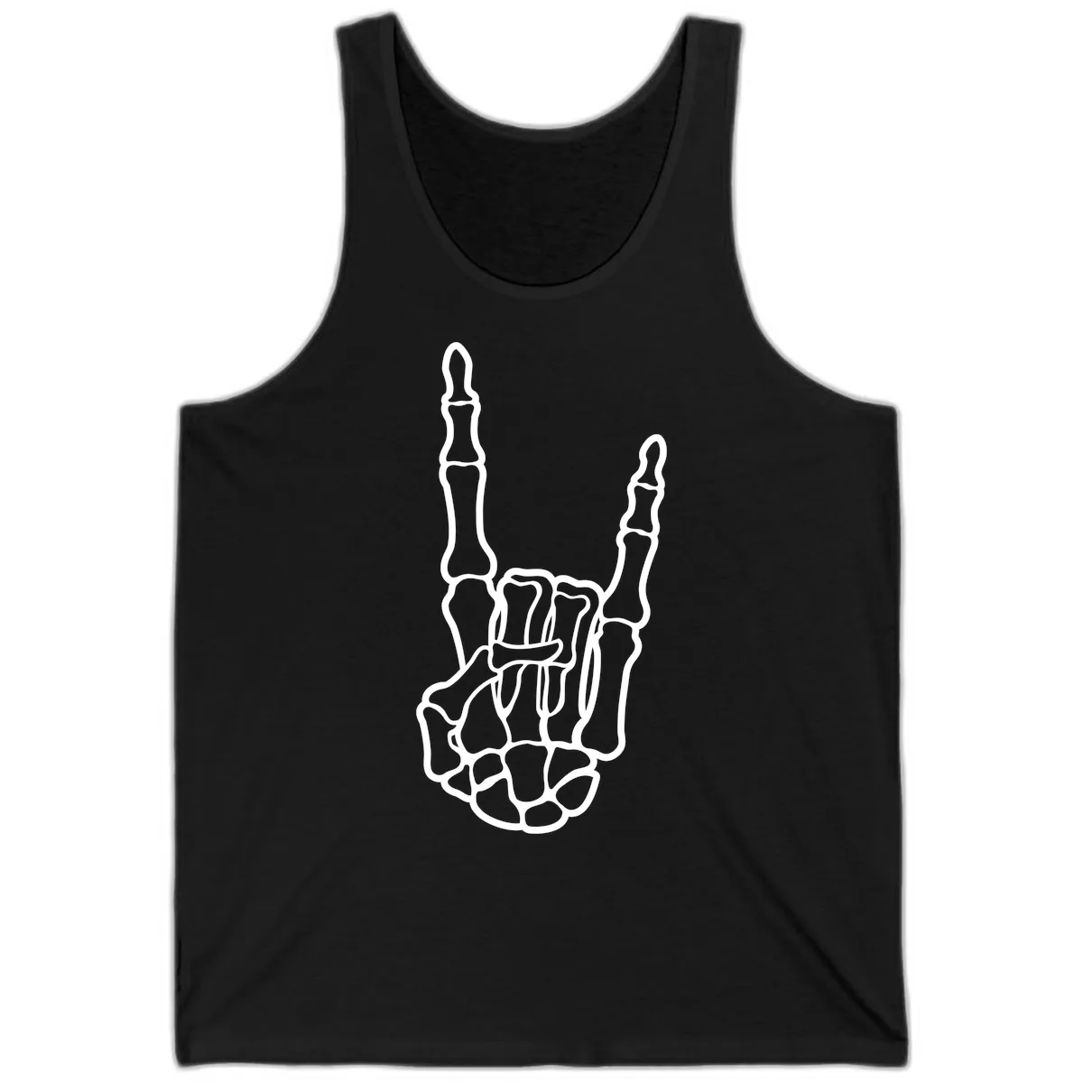 Skeletal Rock and Roll Hand Gesture Tank in Black