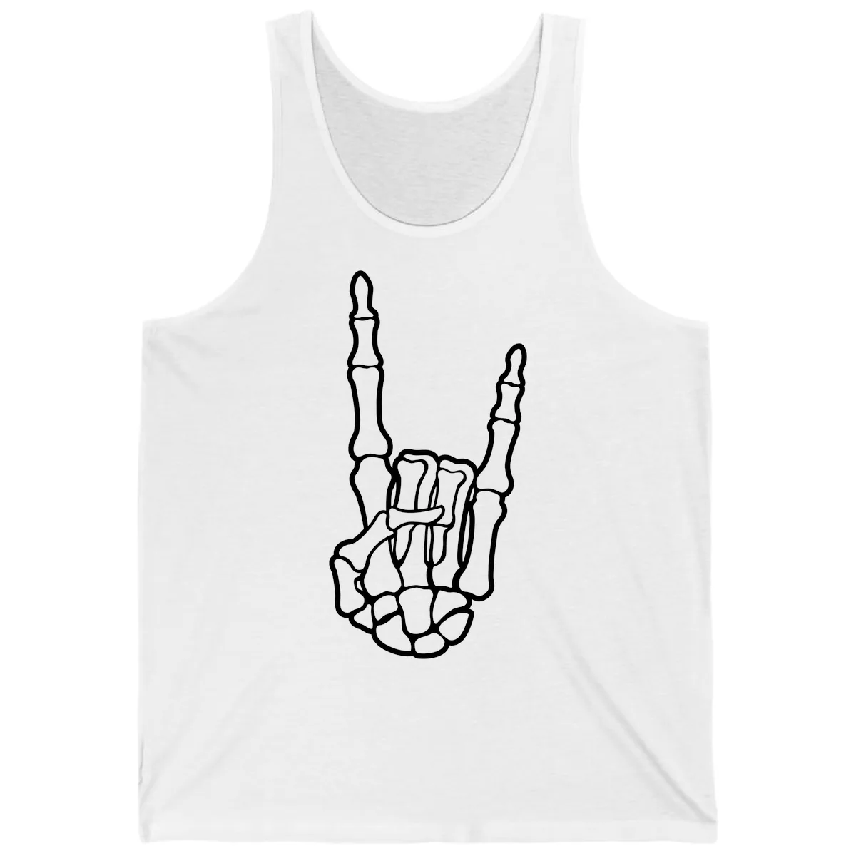 Skeletal Rock and Roll Hand Gesture Tank in White