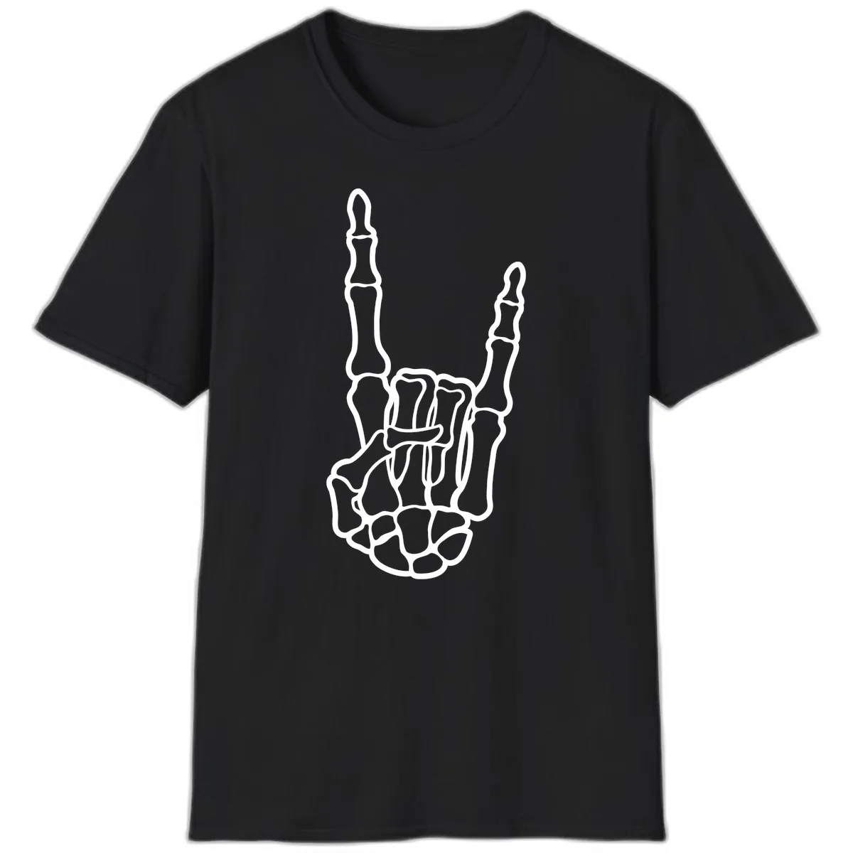 Skeletal Rock and Roll Hand Gesture T-Shirt in Black