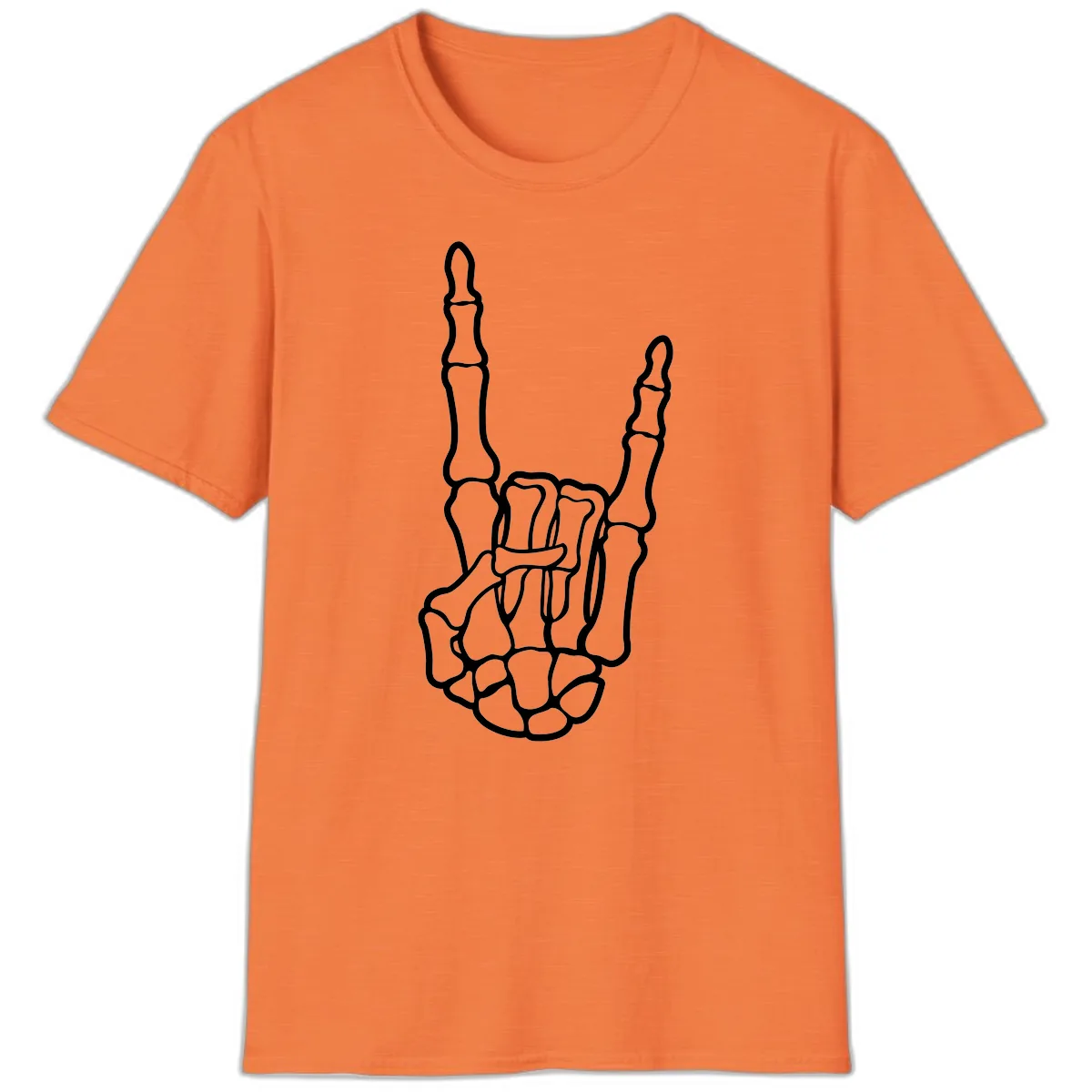 Skeletal Rock and Roll Hand Gesture T-Shirt in Heather Orange