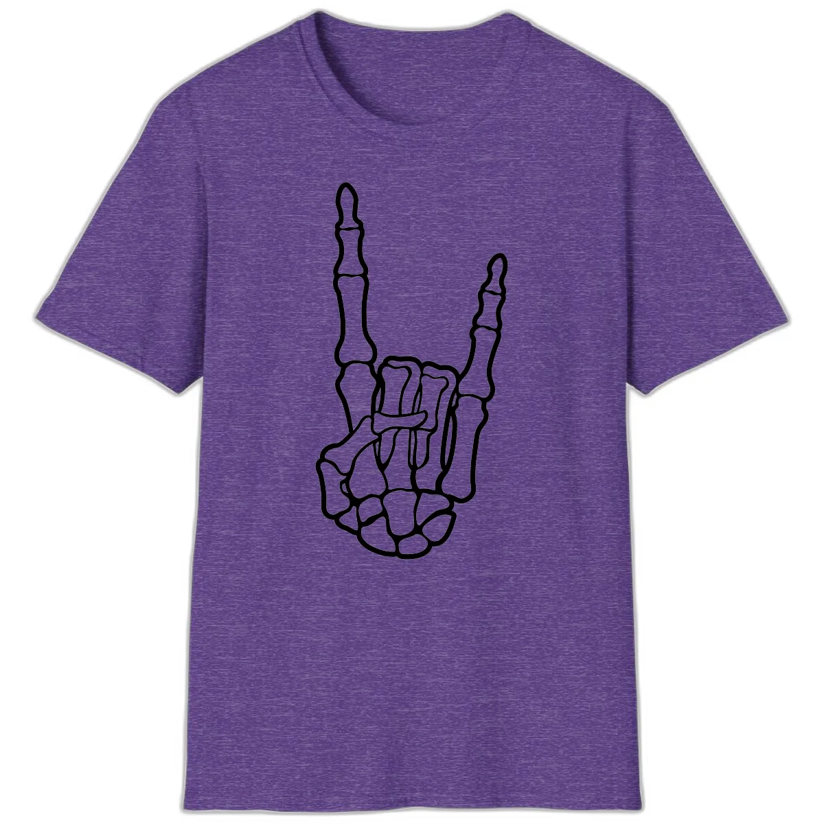 Skeletal Rock and Roll Hand Gesture T-Shirt in Heather Purple