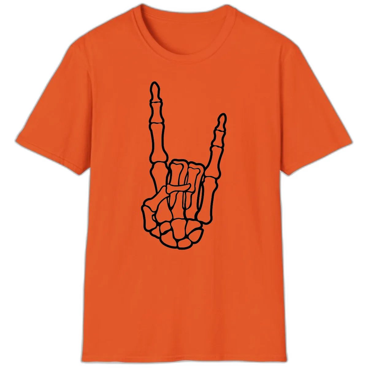 Skeletal Rock and Roll Hand Gesture T-Shirt in Orange