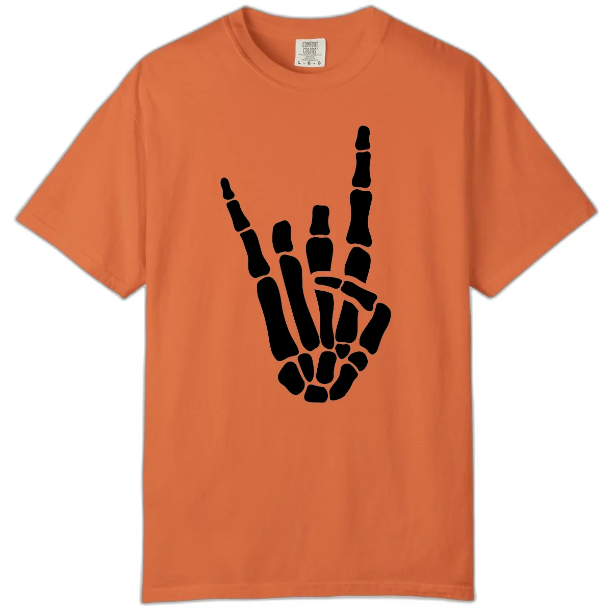 Rock And Roll Skeleton Hand Sign Comfort Color in Burnt Orange