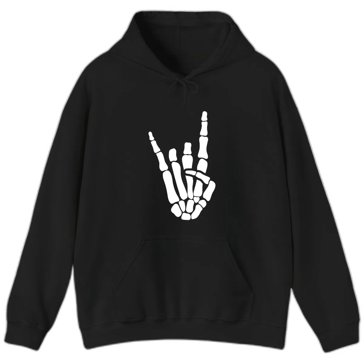 Rock And Roll Skeleton Hand Sign Hoodie in Black