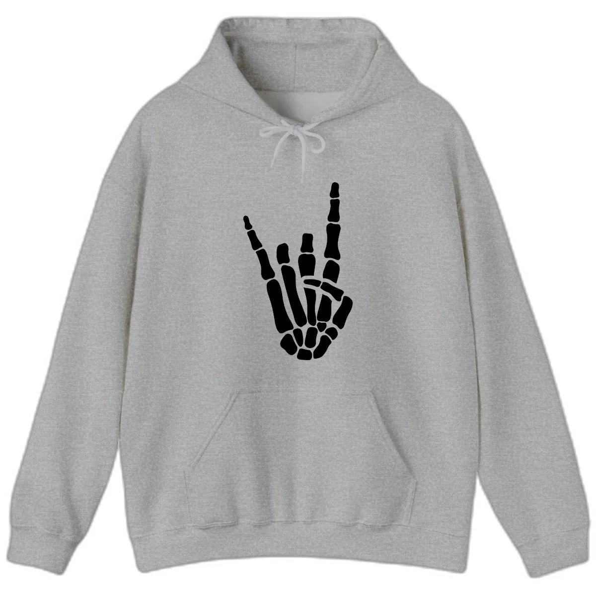 Rock And Roll Skeleton Hand Sign Hoodie in Sport Grey