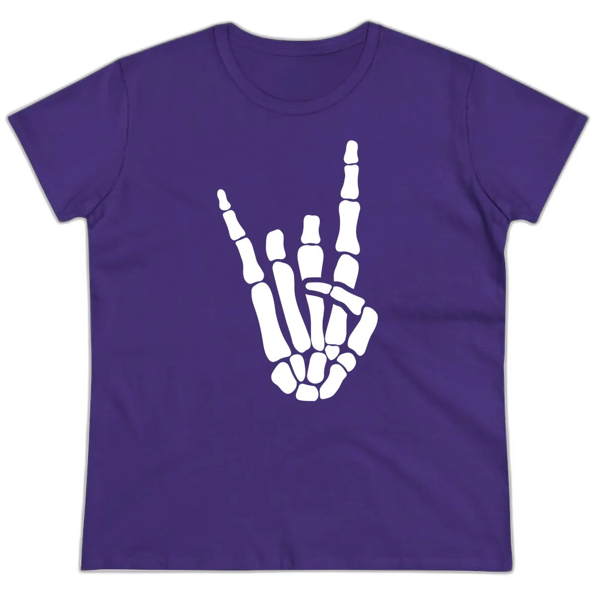 Rock And Roll Skeleton Hand Sign Ladies Tee in Purple