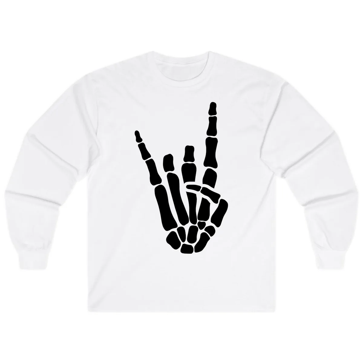 Rock And Roll Skeleton Hand Sign Long Sleeve in White