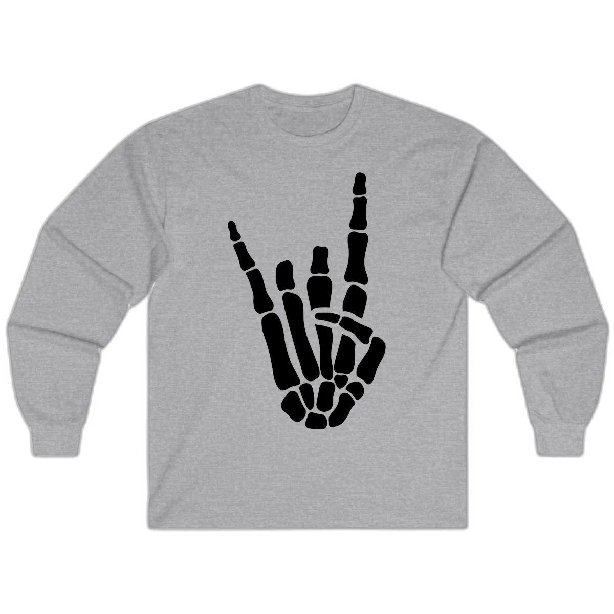 Rock And Roll Skeleton Hand Sign Long Sleeve in Sport Grey