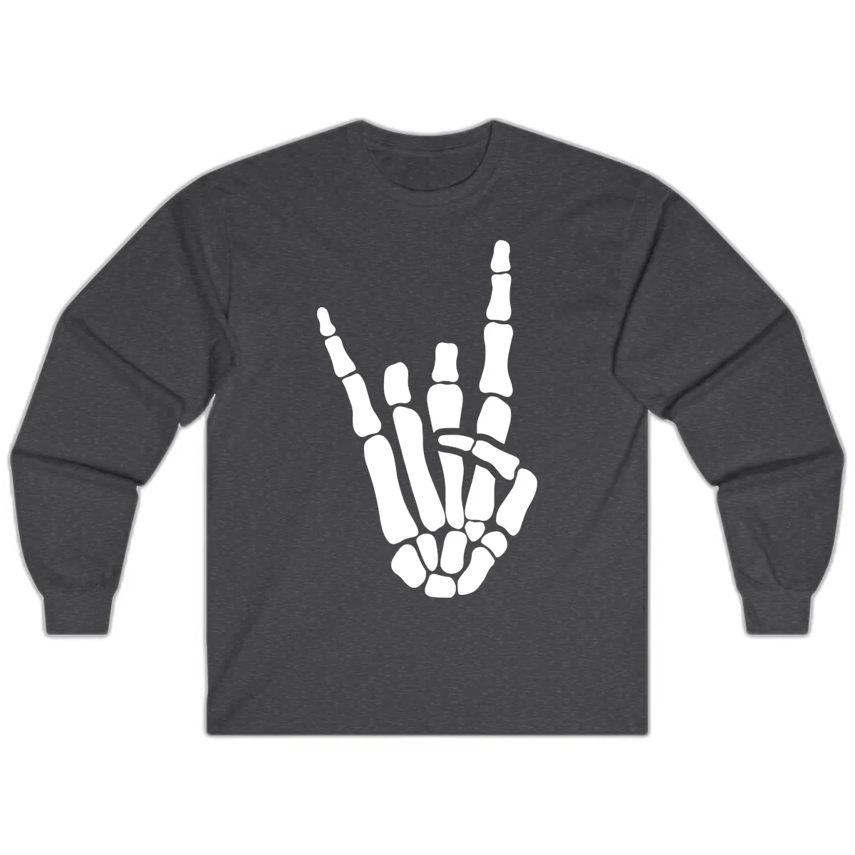 Rock And Roll Skeleton Hand Sign Long Sleeve in Dark Heather