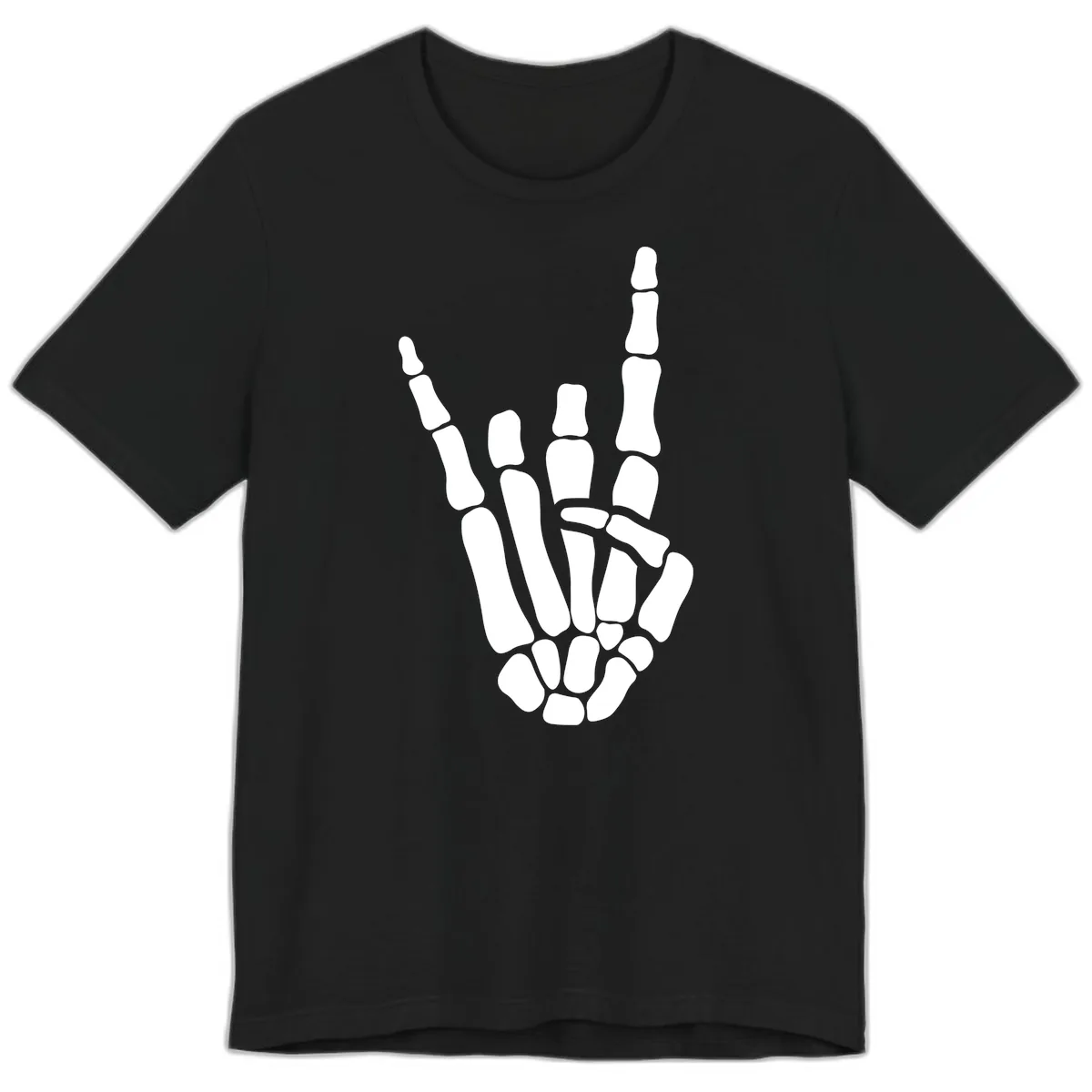 Rock And Roll Skeleton Hand Sign Premium T-Shirt in Black