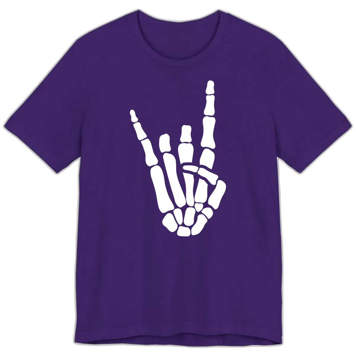 Rock And Roll Skeleton Hand Sign Premium T-Shirt in Team Purple