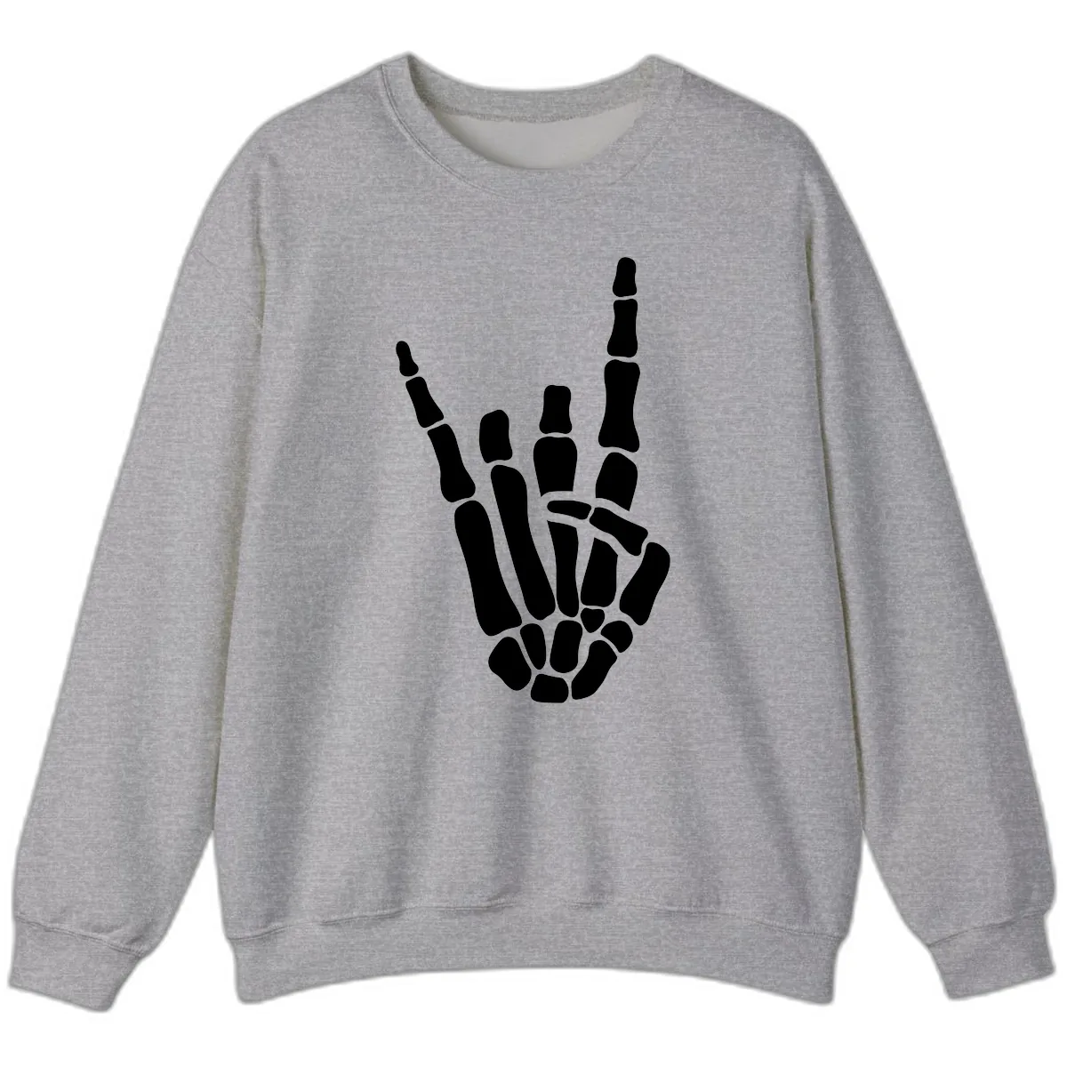 Rock And Roll Skeleton Hand Sign Sweatshirt in Sport Grey