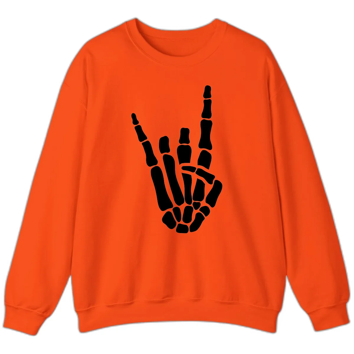 Rock And Roll Skeleton Hand Sign Sweatshirt in Orange