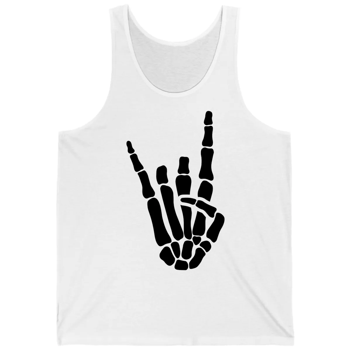 Rock And Roll Skeleton Hand Sign Tank in White