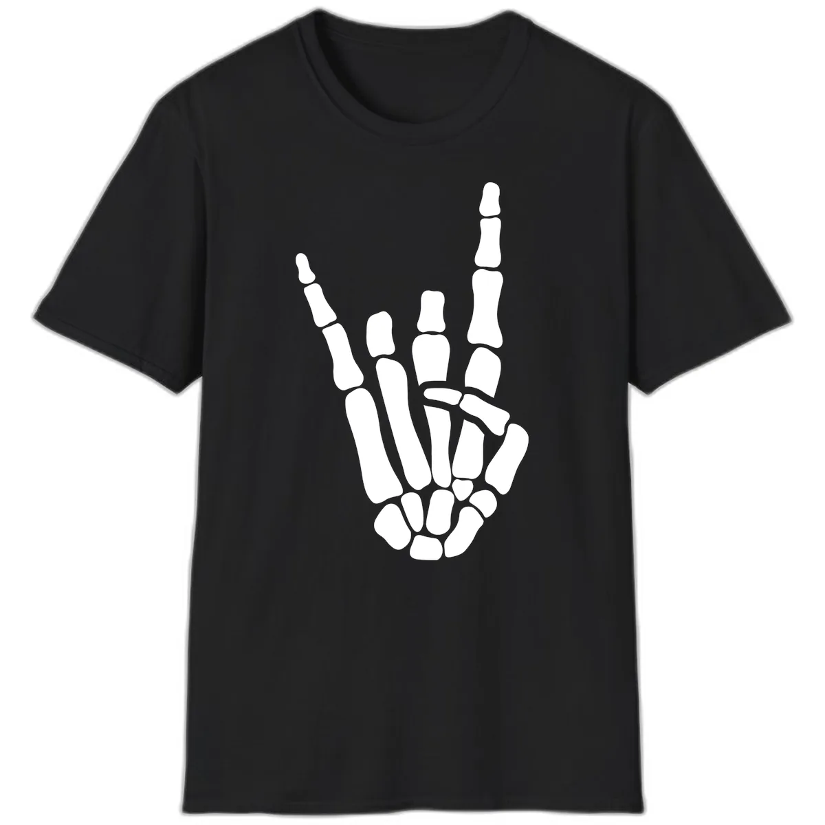 Rock And Roll Skeleton Hand Sign T-Shirt in Black