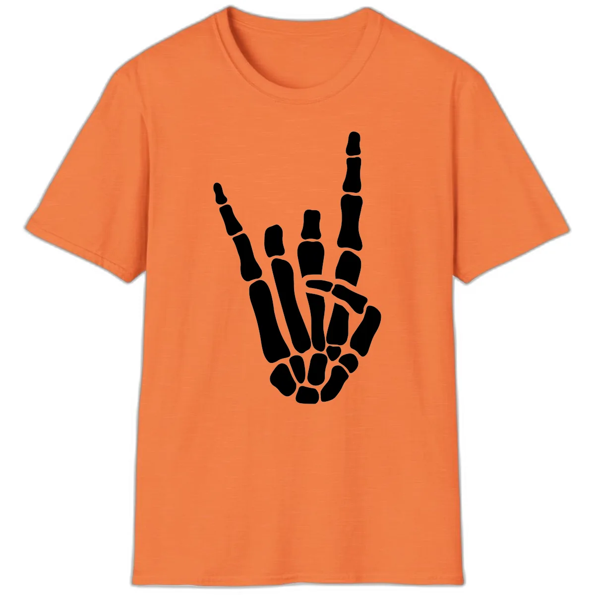 Rock And Roll Skeleton Hand Sign T-Shirt in Heather Orange