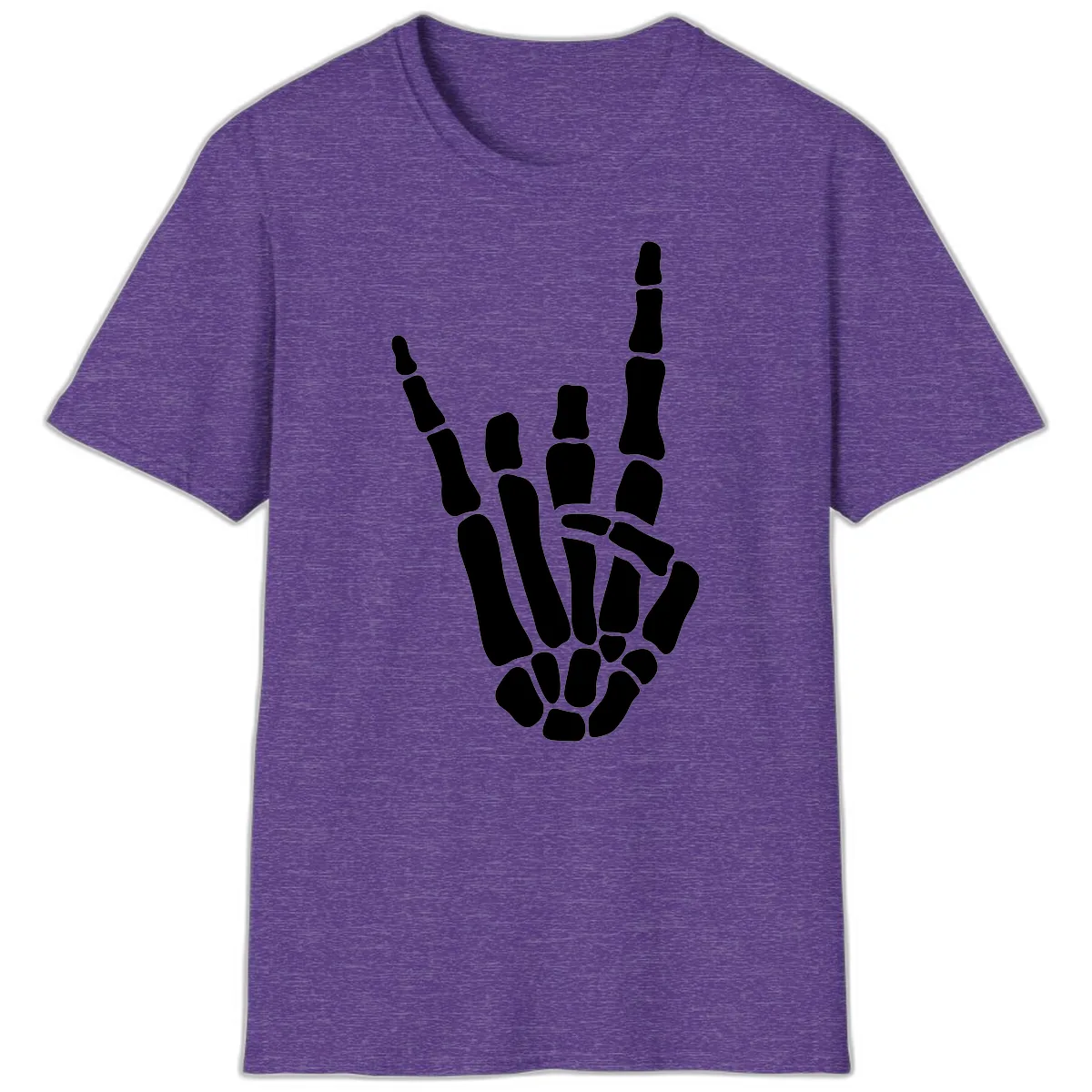 Rock And Roll Skeleton Hand Sign T-Shirt in Heather Purple