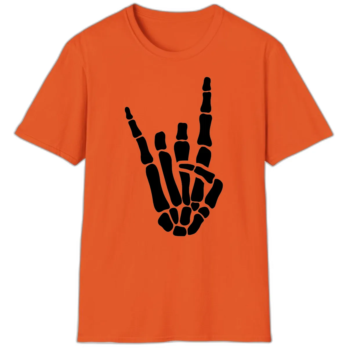 Rock And Roll Skeleton Hand Sign T-Shirt in Orange