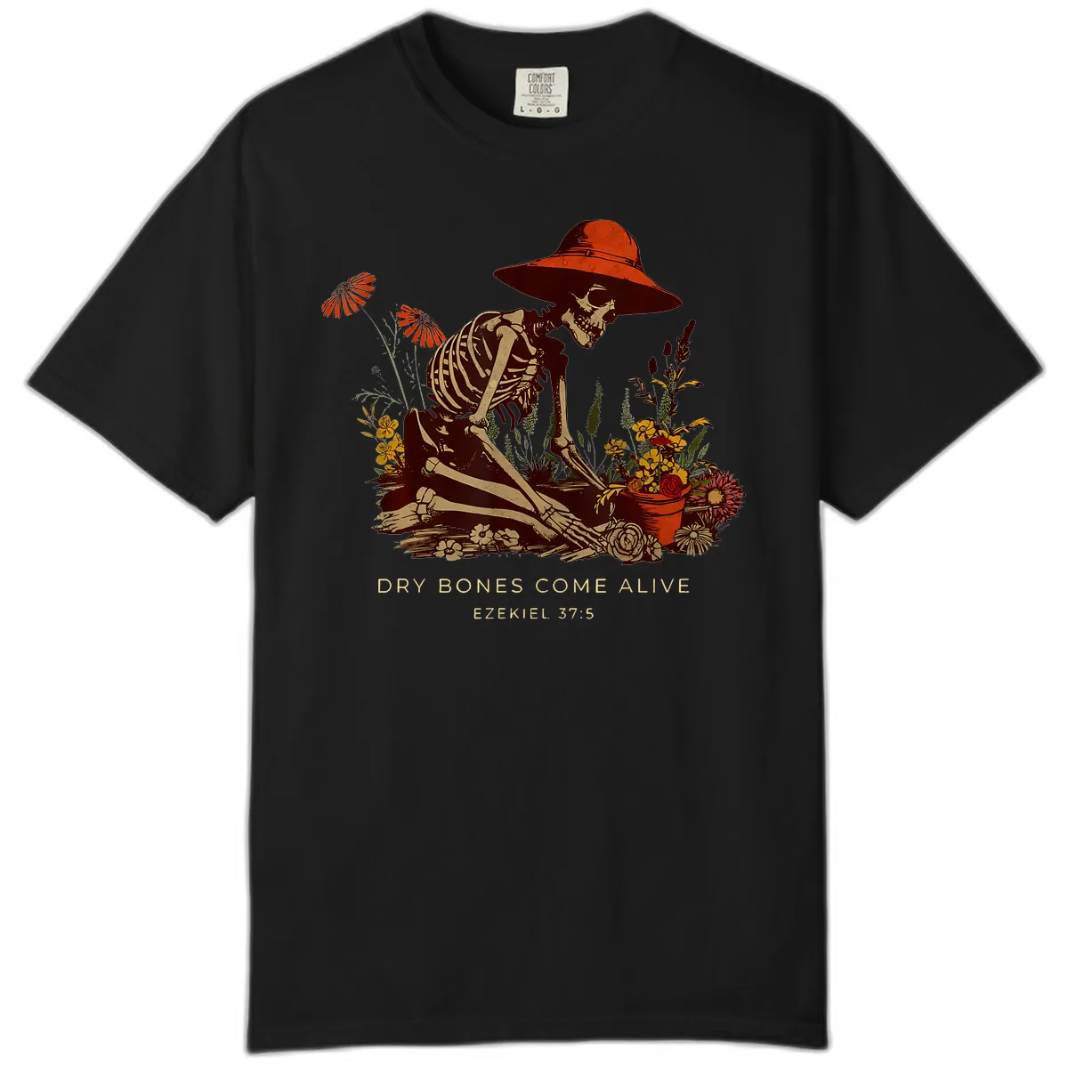 Skeleton Gardener Dry Bones Come Alive Comfort Color in Black
