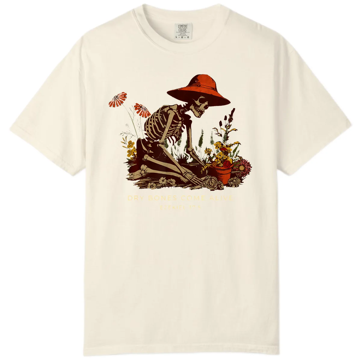 Skeleton Gardener Dry Bones Come Alive Comfort Color in Ivory