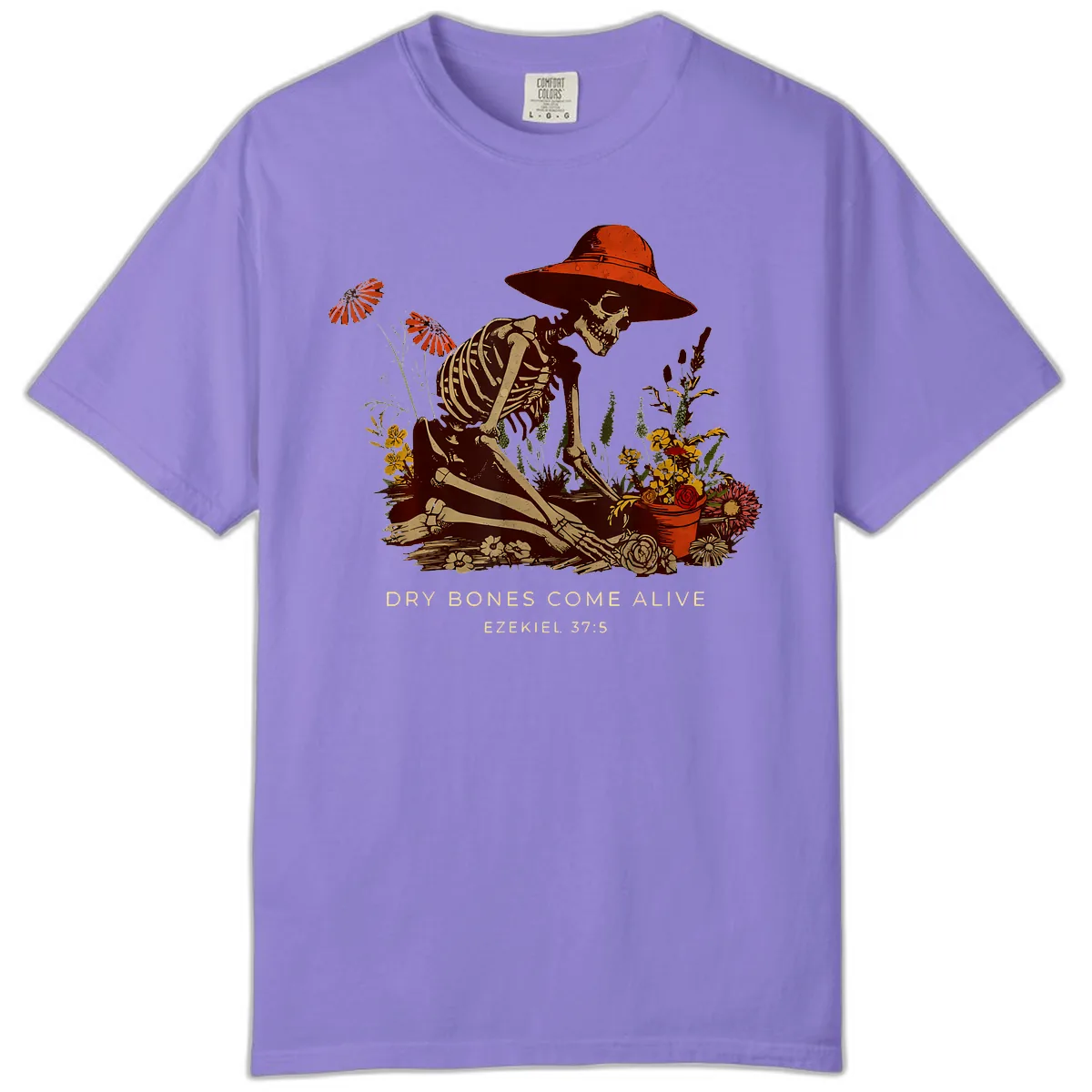 Skeleton Gardener Dry Bones Come Alive Comfort Color in Violet