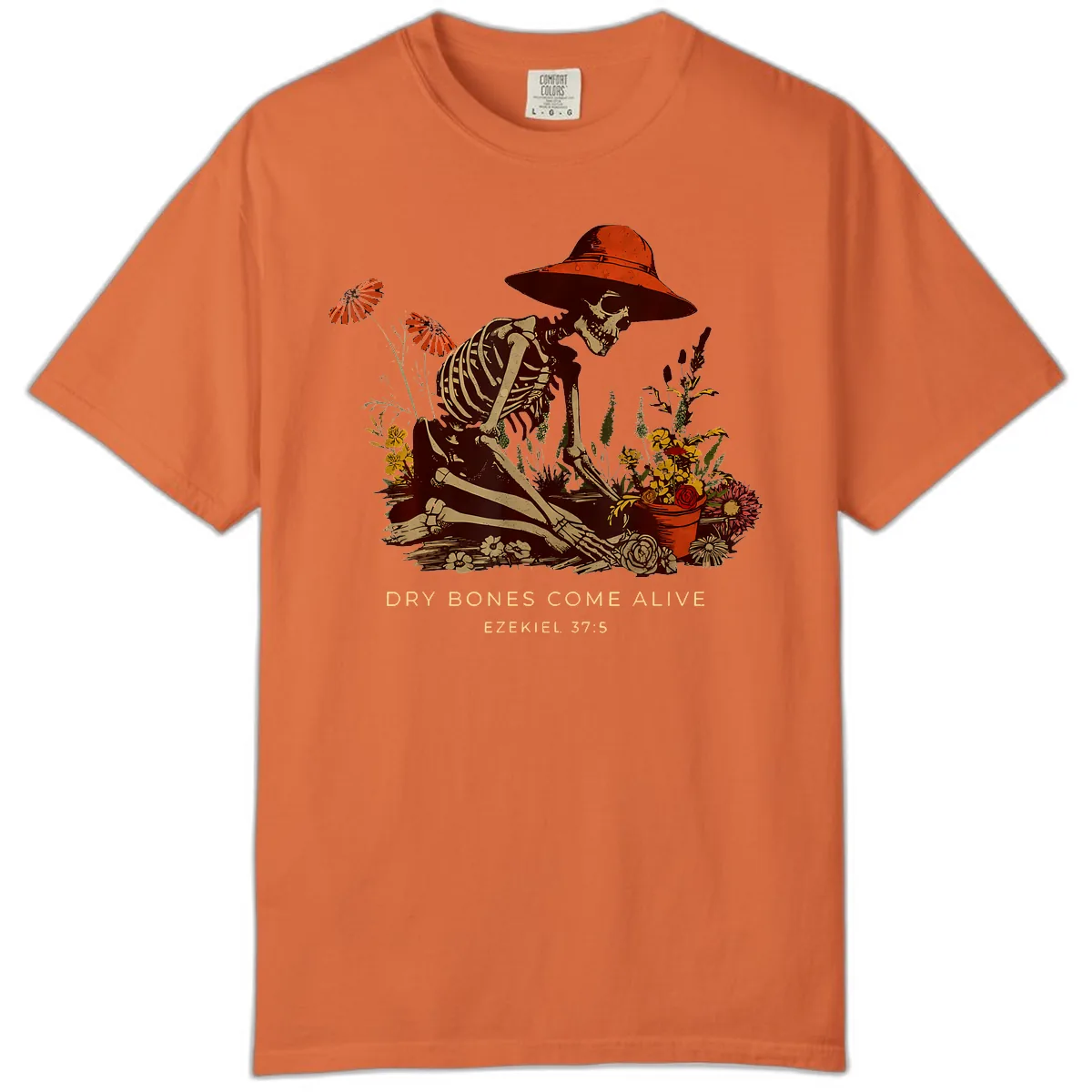 Skeleton Gardener Dry Bones Come Alive Comfort Color in Burnt Orange
