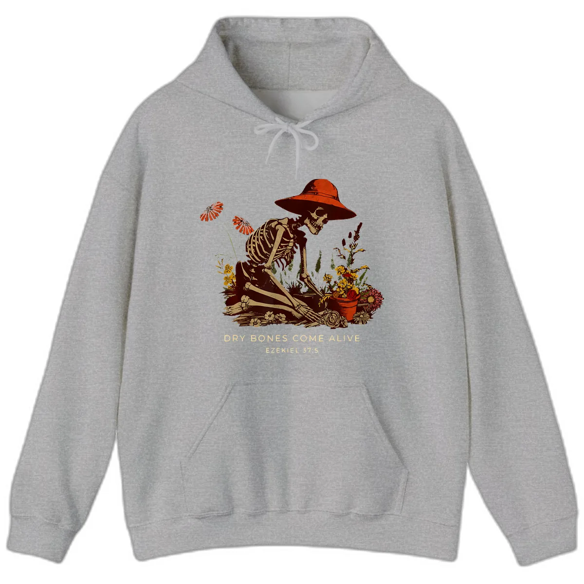 Skeleton Gardener Dry Bones Come Alive Hoodie in Sport Grey