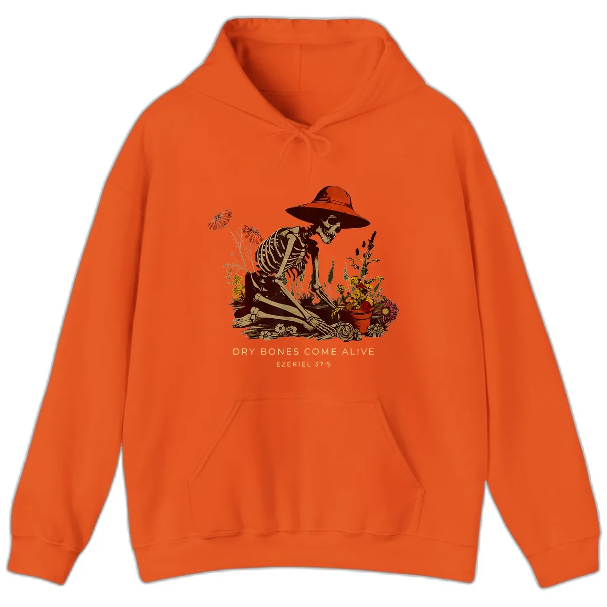 Skeleton Gardener Dry Bones Come Alive Hoodie in Orange