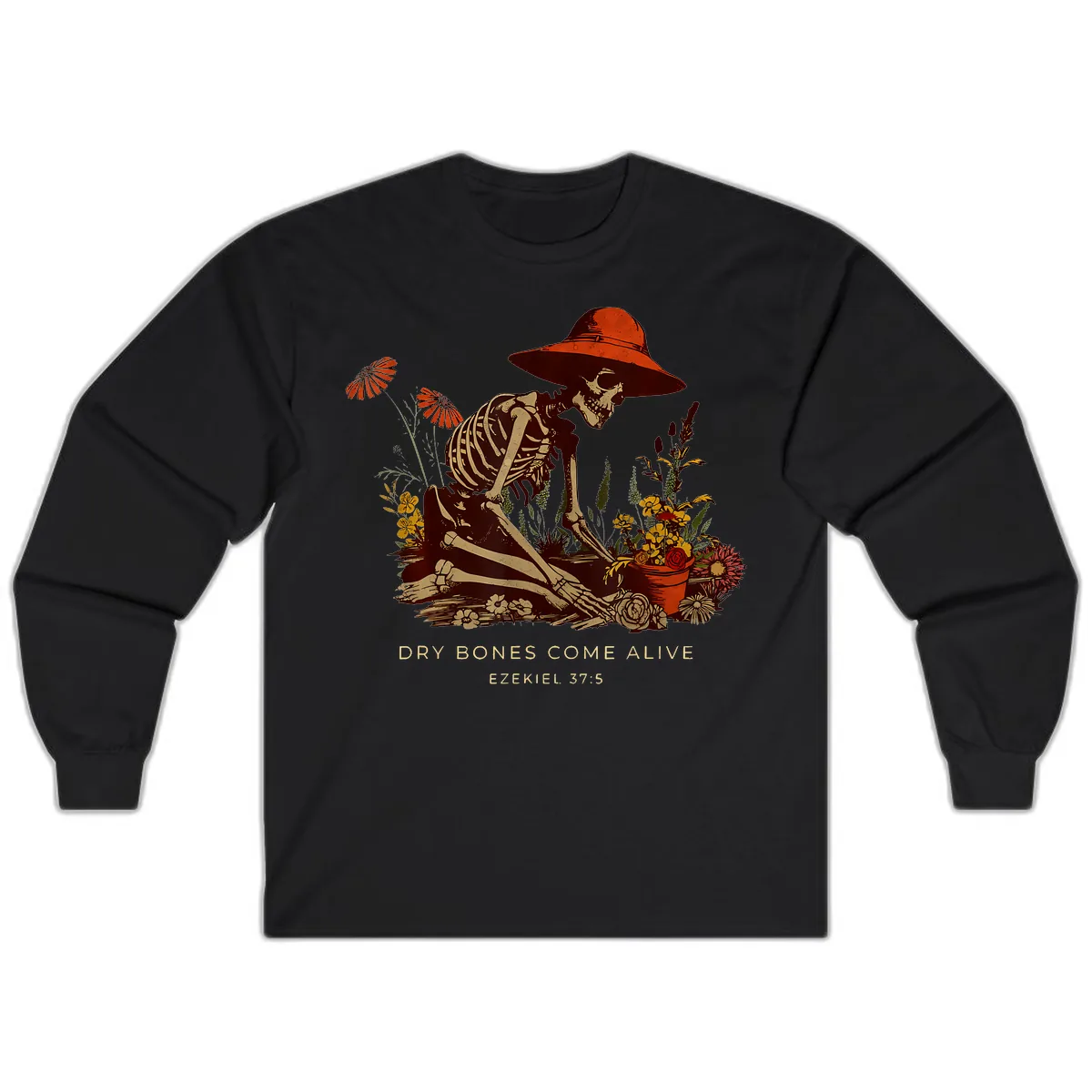 Skeleton Gardener Dry Bones Come Alive Long Sleeve in Black