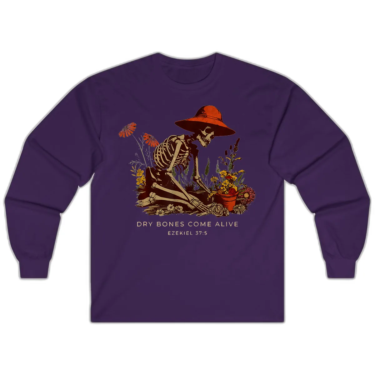 Skeleton Gardener Dry Bones Come Alive Long Sleeve in Purple