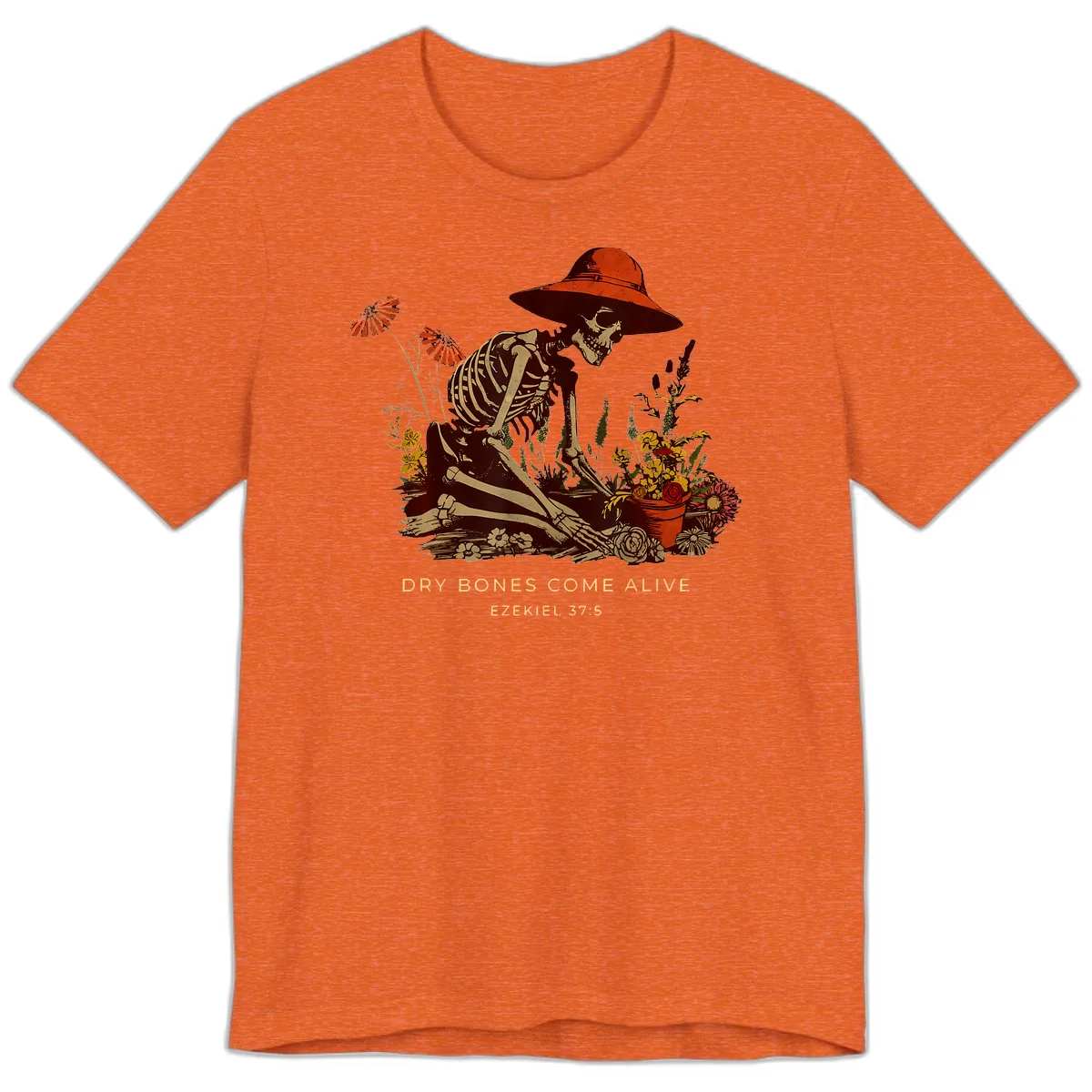 Skeleton Gardener Dry Bones Come Alive Premium T-Shirt in Heather Orange
