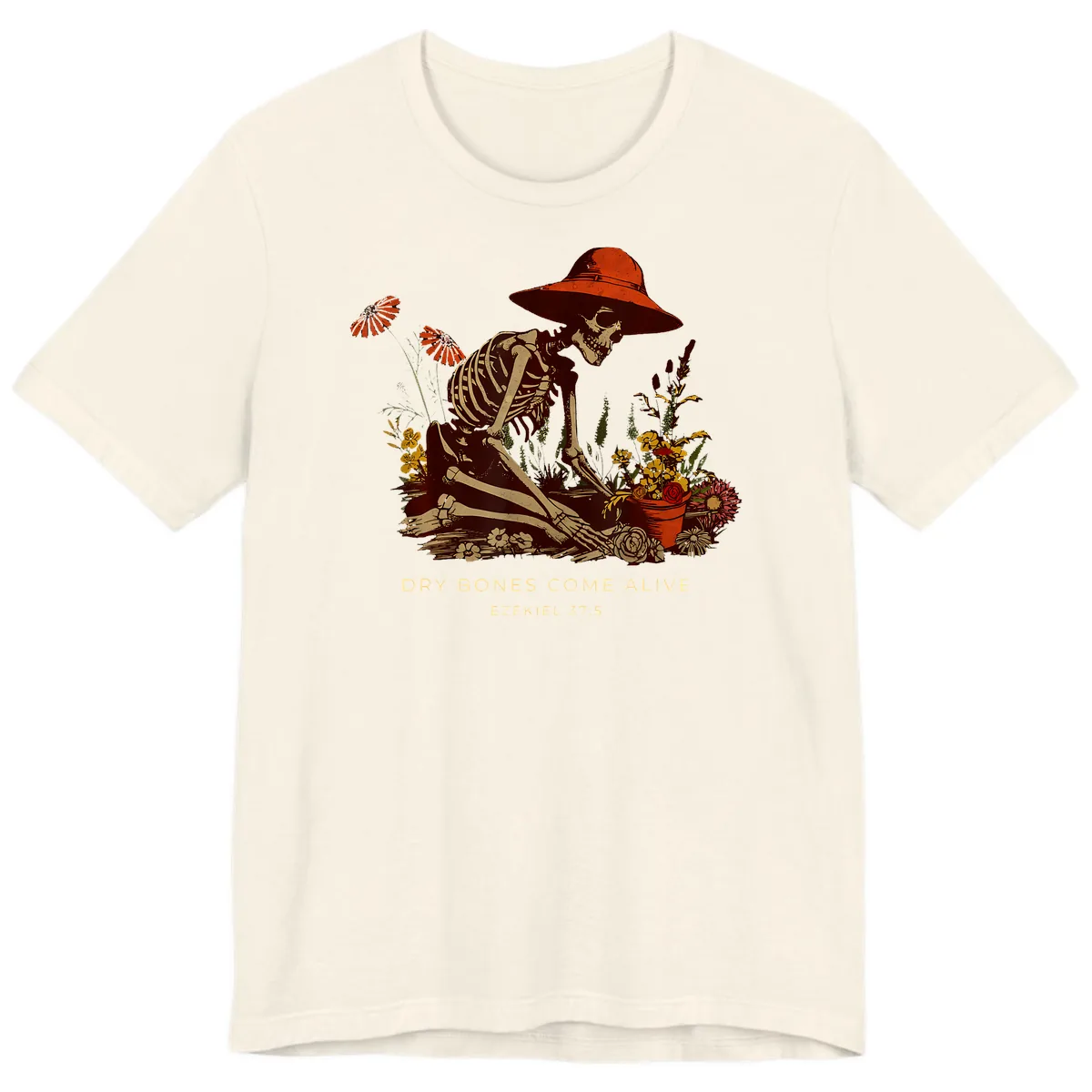 Skeleton Gardener Dry Bones Come Alive Premium T-Shirt in Natural