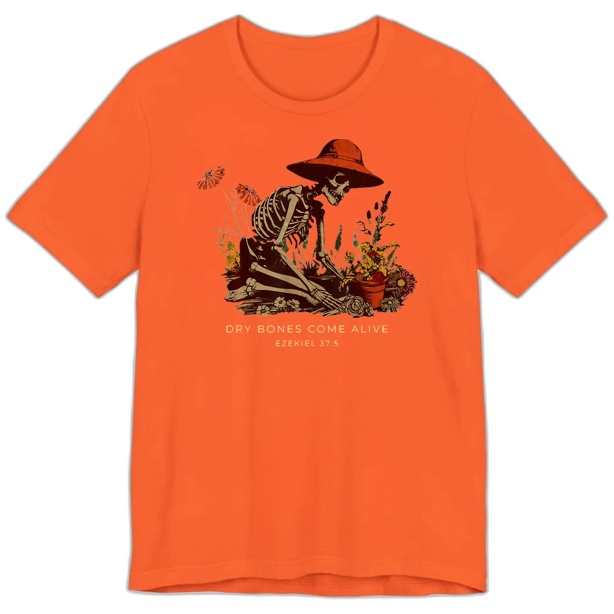 Skeleton Gardener Dry Bones Come Alive Premium T-Shirt in Orange