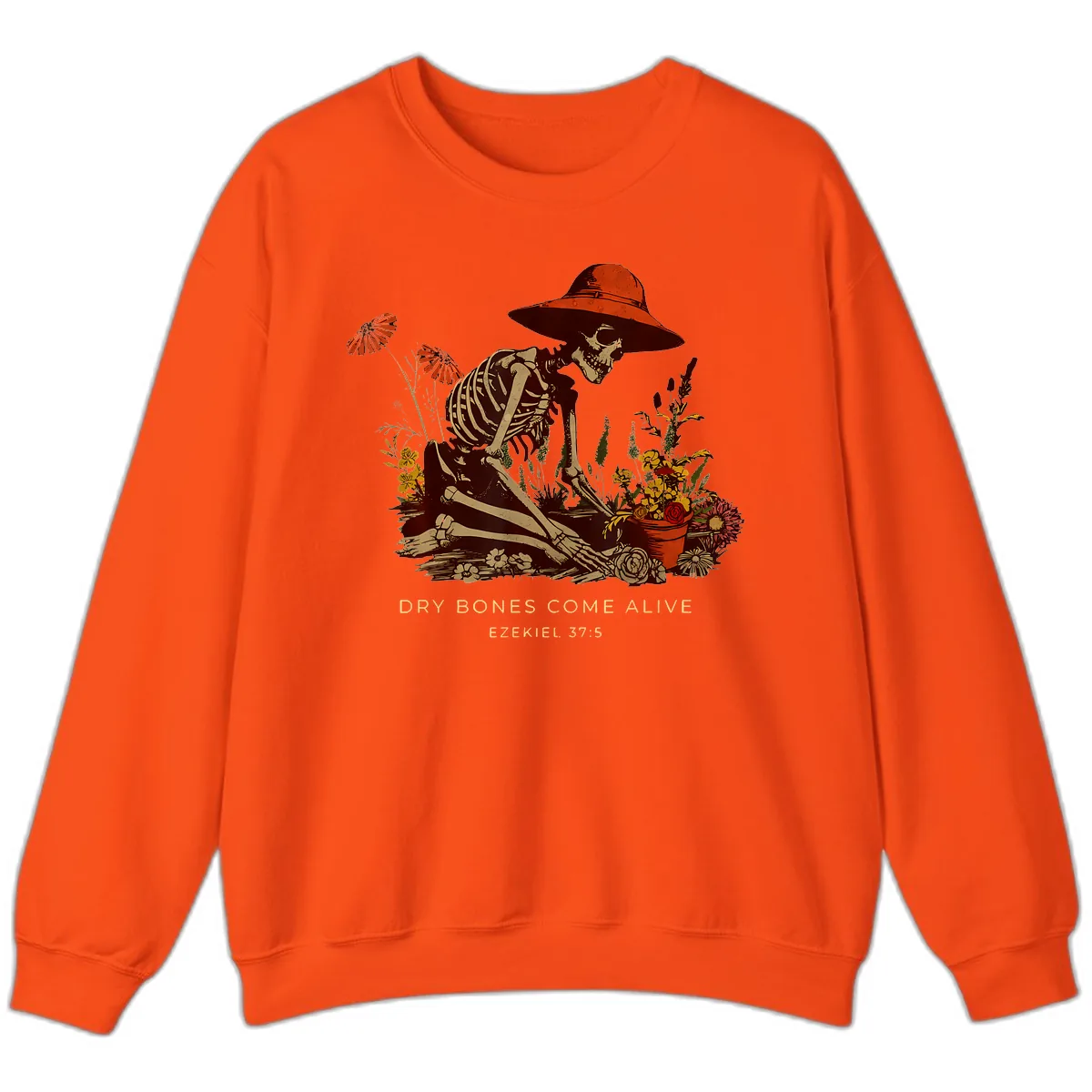 Skeleton Gardener Dry Bones Come Alive Sweatshirt in Orange