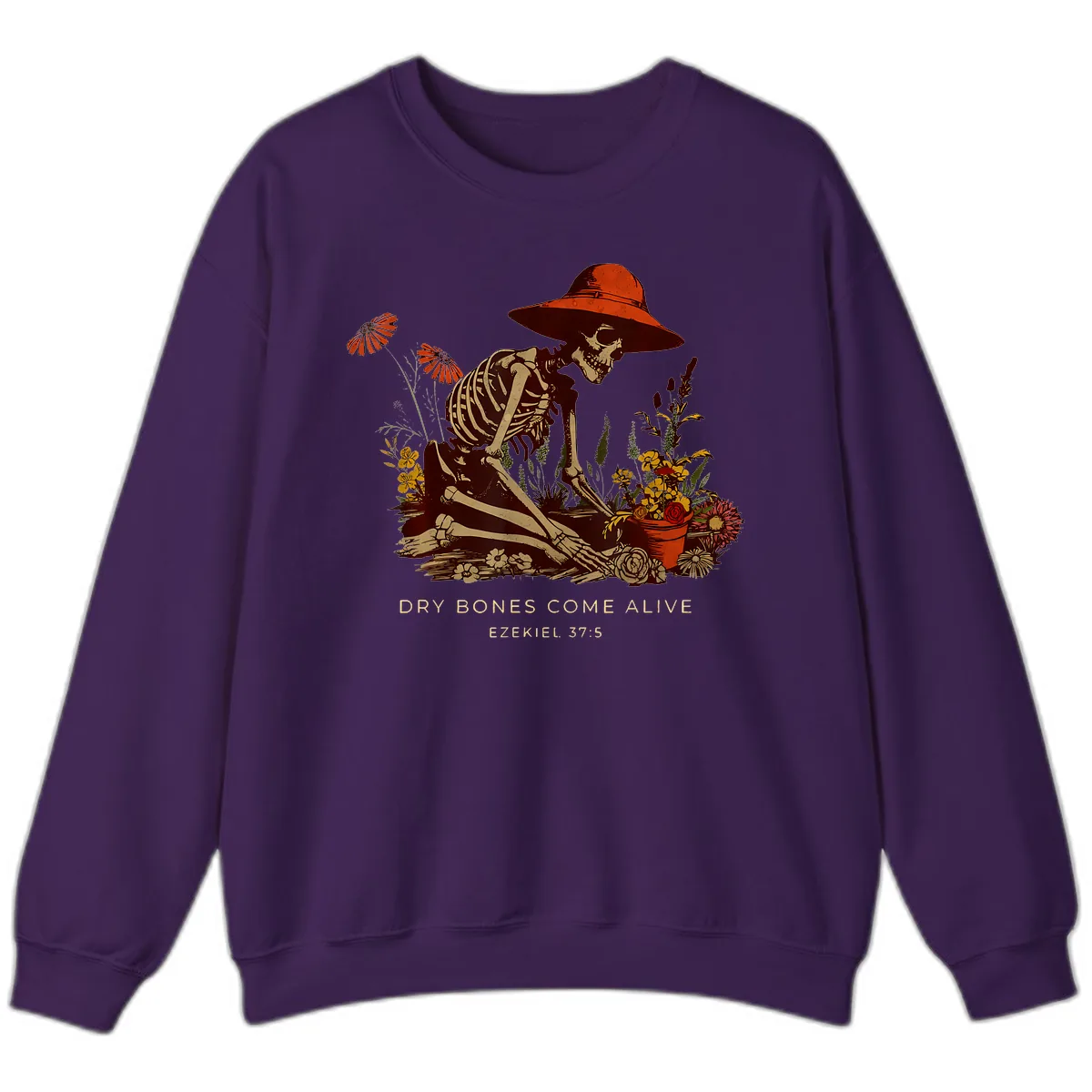 Skeleton Gardener Dry Bones Come Alive Sweatshirt in Purple
